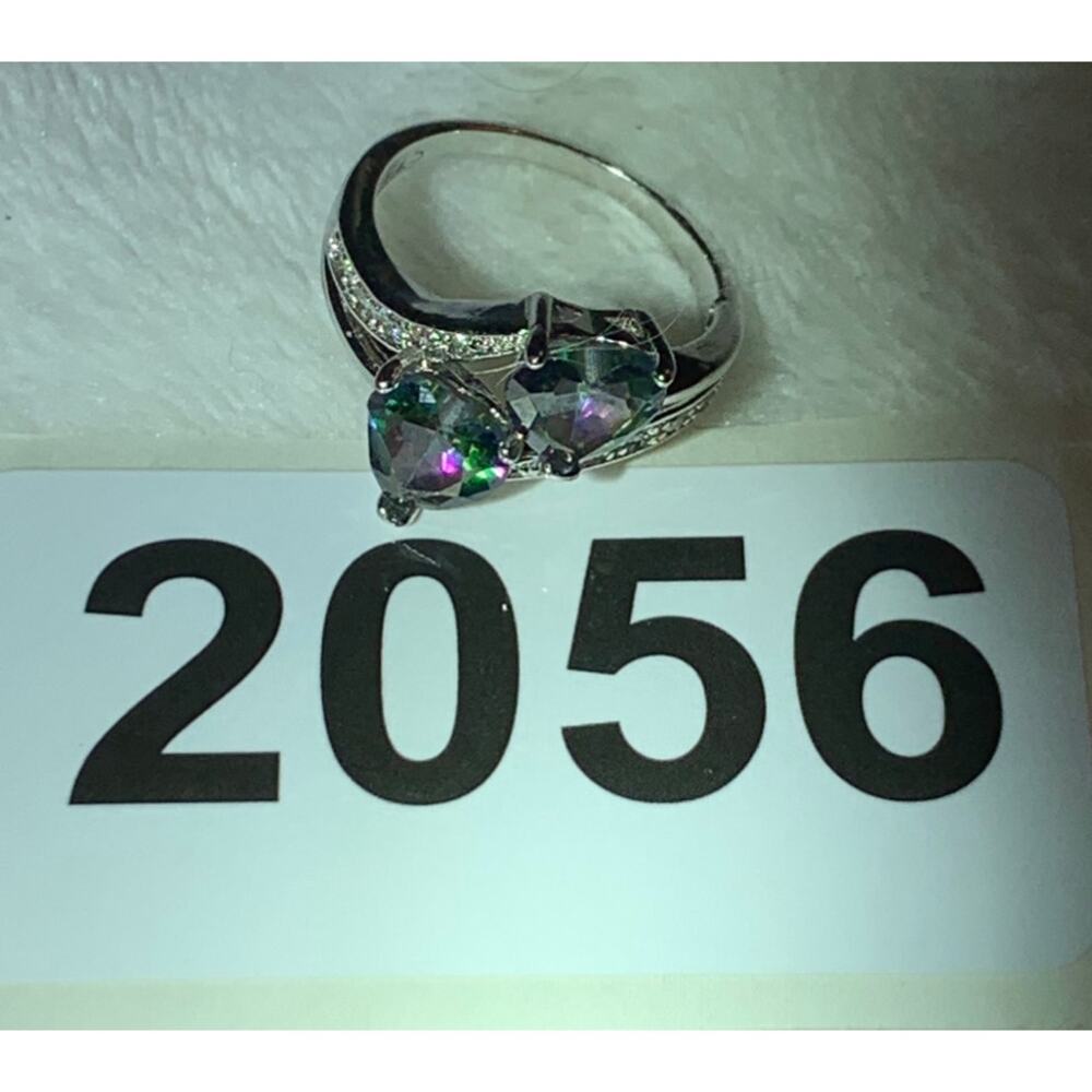 Womens Ring 925 Sterling Silver Sz. 6.25 Faux Mystic Topaz Hearts Cubic Zirconia - Picture 7 of 7